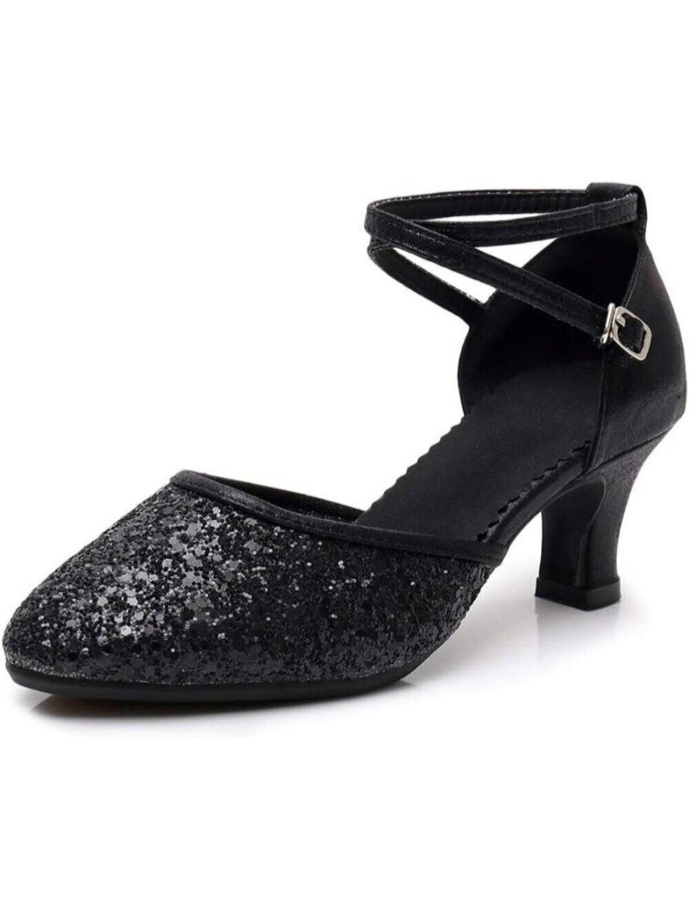 Swdzm Womens Black Ballroom Closed Toe Sequins Latin Salsa Tango Dancing Shoes